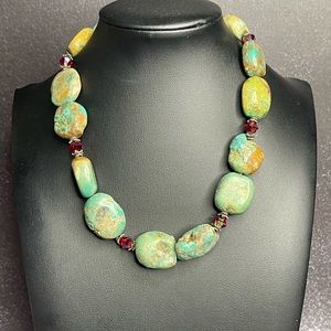 Vintage Large Raw Turquoise Chunky Statement Necklace with Beads